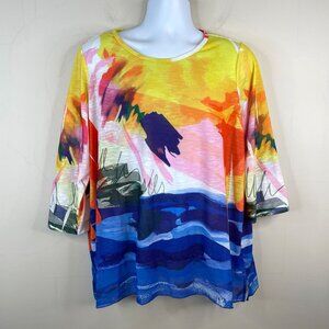 Ali Miles Womens Beachy Art To Wear Tunic Top Size 1X Tropical Comfy Travel Knit